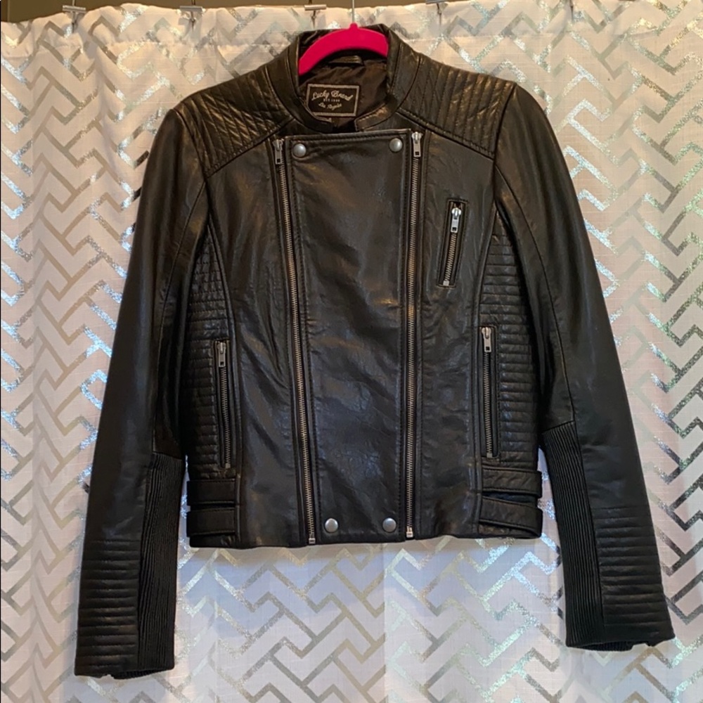 Lucky Brand black genuine leather moto jacket